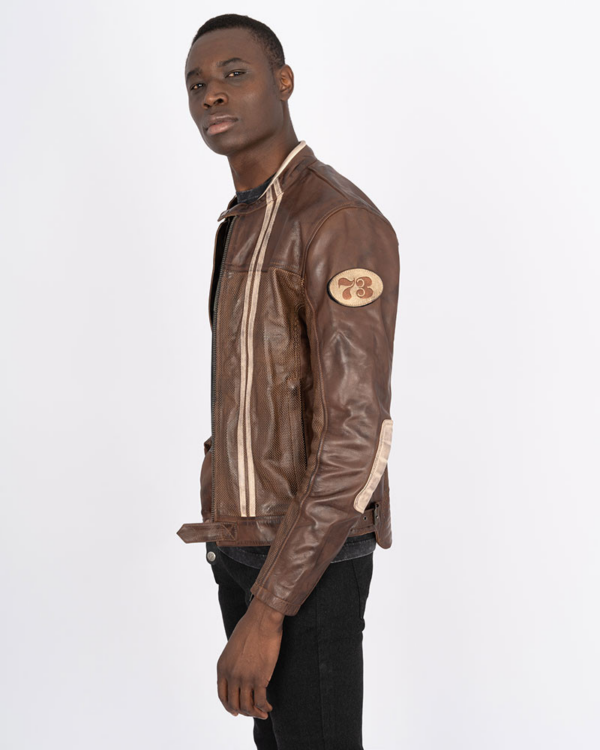 By city chaqueta moto piel 70S Marrón - Imagen 5