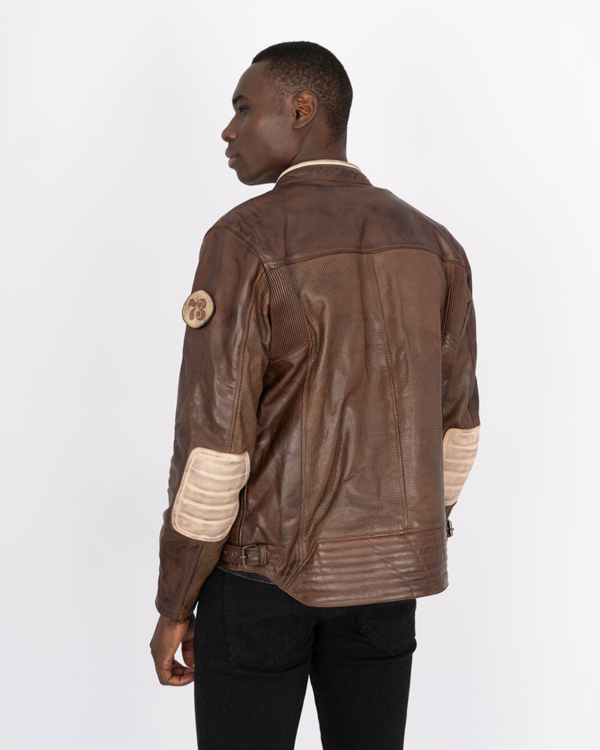 By city chaqueta moto piel 70S Marrón - Imagen 6