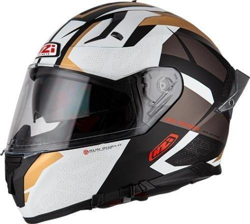 NZI casco moto integral Go Rider Stream Duo Trident blanco oro