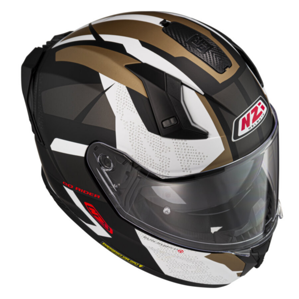 NZI casco moto integral Go Rider Stream Duo Trident blanco oro - Imagen 3